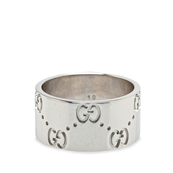 グッチ GG アイコンワイド リング 指輪 #10 K18WG ホワイトゴールド レディース GUCCI 【中古】