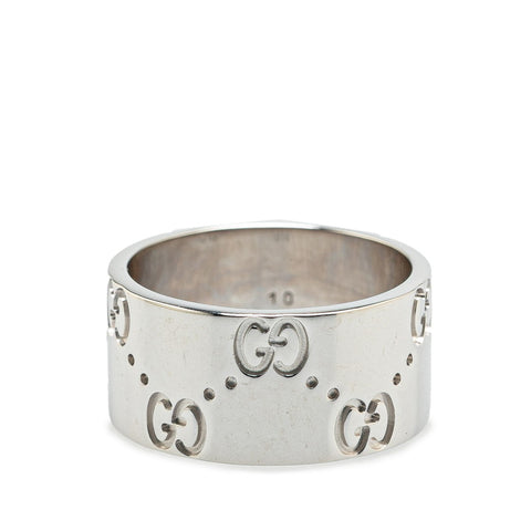 グッチ GG アイコンワイド リング 指輪 #10 K18WG ホワイトゴールド レディース GUCCI 【中古】