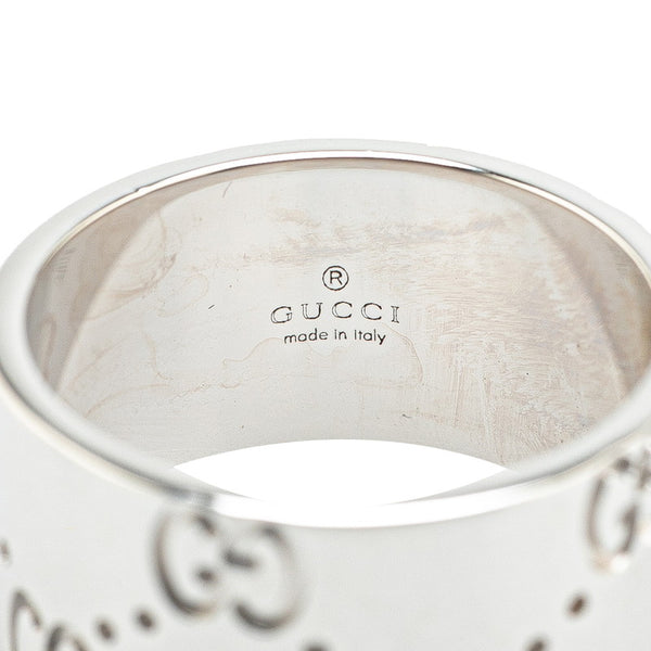 グッチ GG アイコンワイド リング 指輪 #10 K18WG ホワイトゴールド レディース GUCCI 【中古】