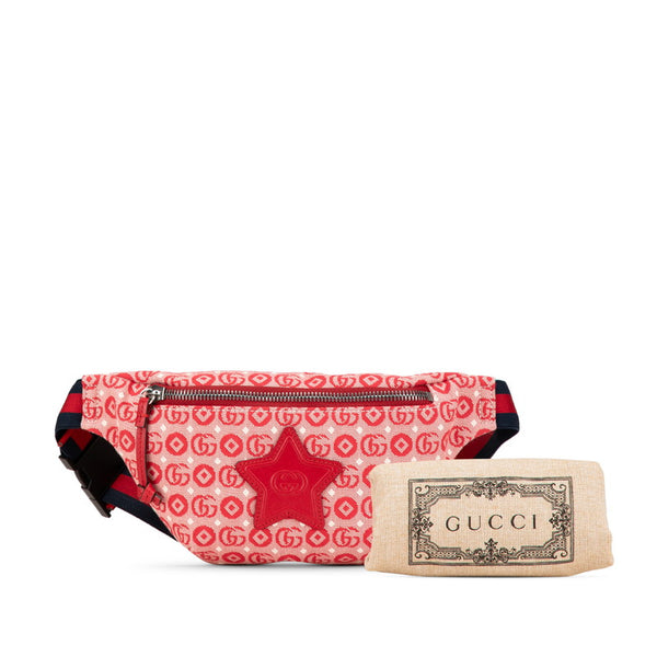 グッチ GGロゴ チルドレンズ スター ウエストバッグ ボディバッグ 502095 レッド キャンバス レザー レディース GUCCI 【中古】