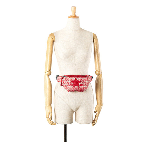 グッチ GGロゴ チルドレンズ スター ウエストバッグ ボディバッグ 502095 レッド キャンバス レザー レディース GUCCI 【中古】