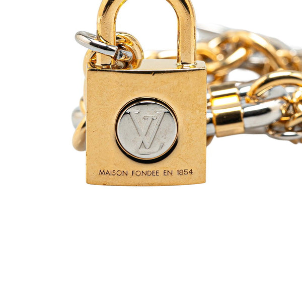 ルイ ヴィトン チェーンLVパドロック バッグチャーム キーホルダー M00538 ゴールド シルバー メッキ レディース LOUIS VUITTON 【中古】