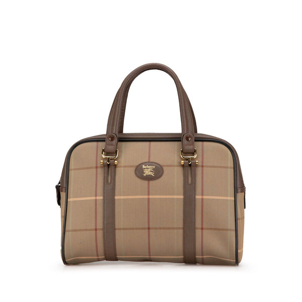 バーバリー チェック ハンドバッグ ブラウン キャンバス レザー レディース BURBERRY 【中古】