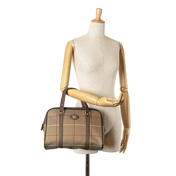 バーバリー チェック ハンドバッグ ブラウン キャンバス レザー レディース BURBERRY 【中古】