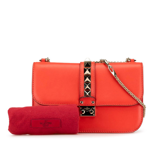 ヴァレンティノ ロックスタッズ チェーン ショルダーバッグ オレンジ ゴールド レザー レディース VALENTINO 【中古】