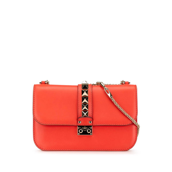 ヴァレンティノ ロックスタッズ チェーン ショルダーバッグ オレンジ ゴールド レザー レディース VALENTINO 【中古】