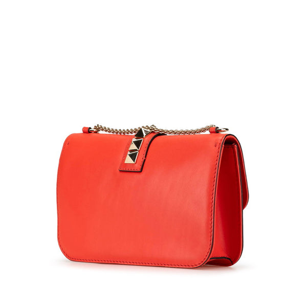ヴァレンティノ ロックスタッズ チェーン ショルダーバッグ オレンジ ゴールド レザー レディース VALENTINO 【中古】