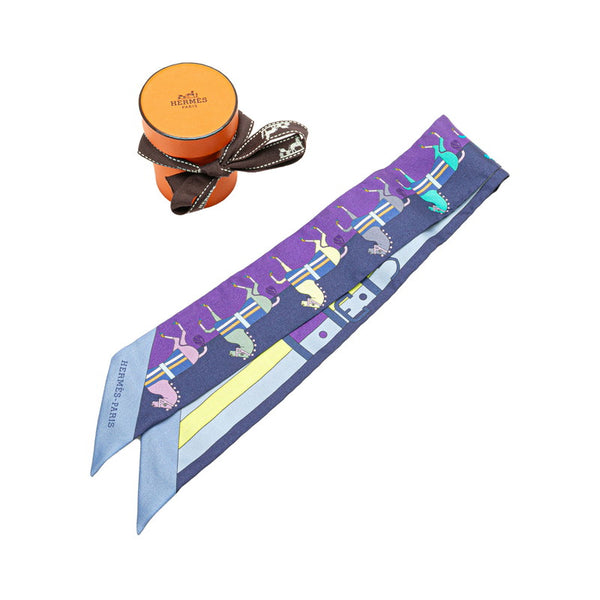 エルメス ツイリー Rocabar ロカバール 馬柄 スカーフ パープル ネイビー マルチカラー シルク レディース HERMES 【中古】