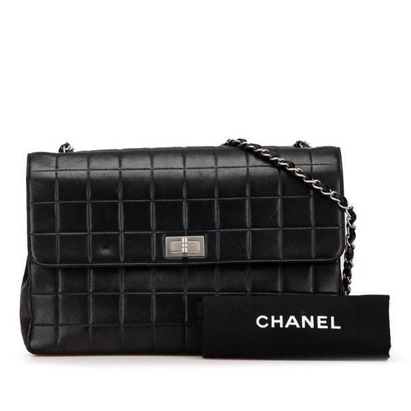 シャネル 2.55 チョコバー チェーン ショルダーバッグ ブラック ラムスキン レディース CHANEL 【中古】