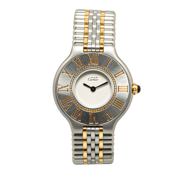 カルティエ マスト21 腕時計 クオーツ ホワイト文字盤 ステンレススチール レディース CARTIER 【中古】