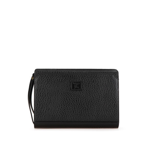 バーバリー チェック セカンドバッグ ブラック レザー レディース BURBERRY 【中古】