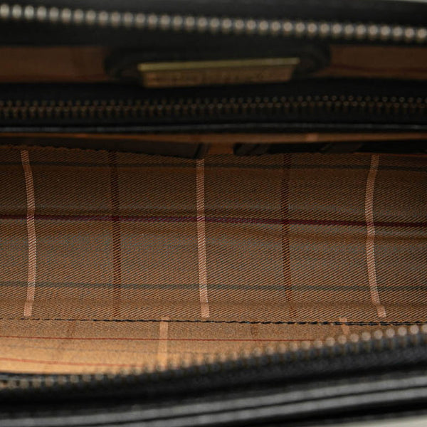 バーバリー チェック セカンドバッグ ブラック レザー レディース BURBERRY 【中古】