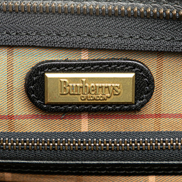 バーバリー チェック セカンドバッグ ブラック レザー レディース BURBERRY 【中古】