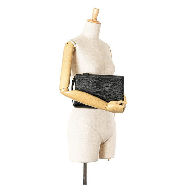 バーバリー チェック セカンドバッグ ブラック レザー レディース BURBERRY 【中古】