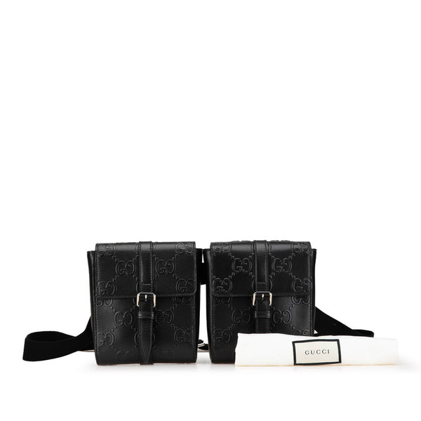 グッチ GGエンボス ウエストバッグ ウエストボーチ 631339 ブラック レザー レディース GUCCI 【中古】