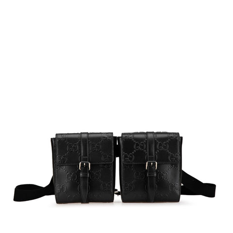 グッチ GGエンボス ウエストバッグ ウエストボーチ 631339 ブラック レザー レディース GUCCI 【中古】