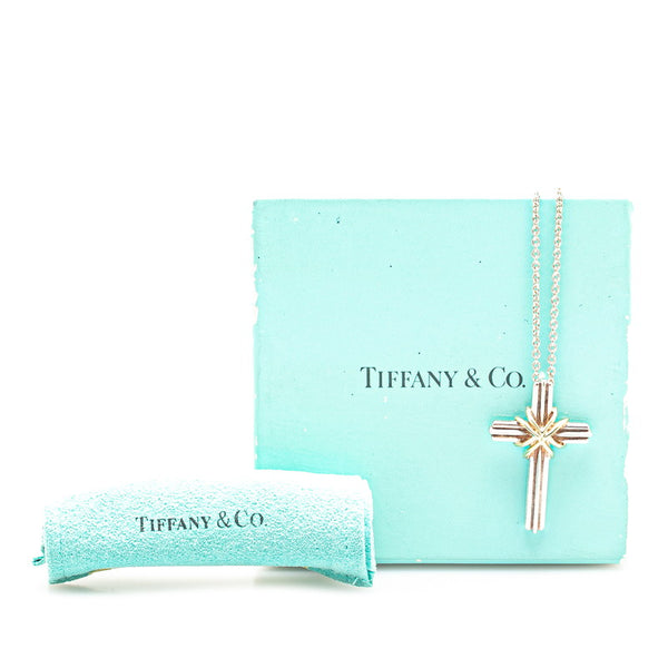 ティファニー シグネチャー クロス ネックレス シルバー ゴールド K18YG イエローゴールド SV925 シルバー コンビ レディース TIFFANY&Co. 【中古】