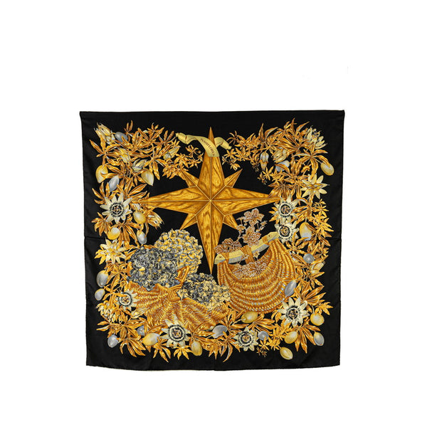 エルメス カレ90 PASSIFLORES パッションフラワー 花柄 スカーフ ブラック マルチカラー シルク レディース HERMES 【中古】