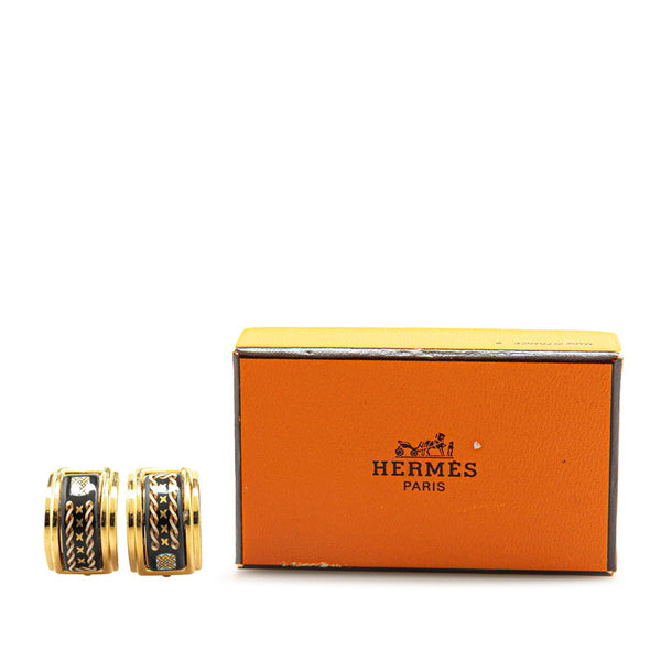 エルメス エマイユ 七宝焼き イヤリング ゴールド ブラック メッキ レディース HERMES 【中古】