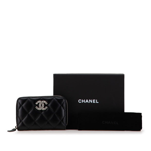 シャネル ココマーク ジップコインパース コインケース ブラック ラムスキン ラインストーン レディース CHANEL 【中古】