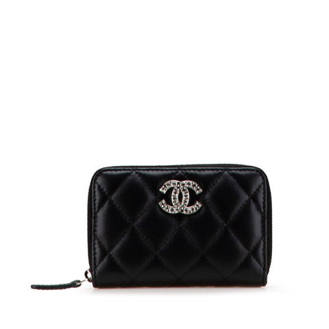 シャネル ココマーク ジップコインパース コインケース ブラック ラムスキン ラインストーン レディース CHANEL 【中古】