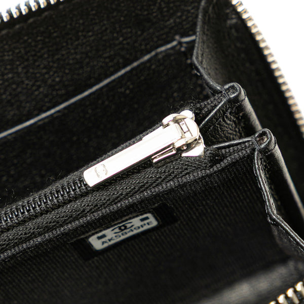 シャネル ココマーク ジップコインパース コインケース ブラック ラムスキン ラインストーン レディース CHANEL 【中古】
