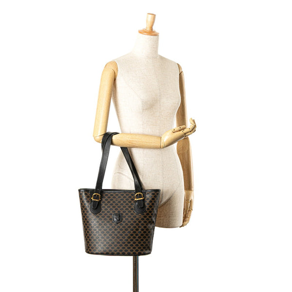 セリーヌ マカダム ハンドバッグ トートバッグ ブラック ブラウン PVC レザー レディース CELINE 【中古】
