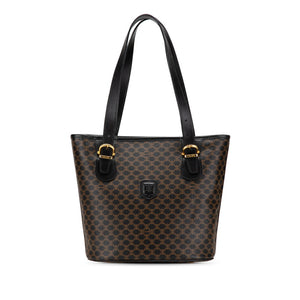 セリーヌ マカダム ハンドバッグ トートバッグ ブラック ブラウン PVC レザー レディース CELINE 【中古】