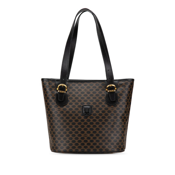 セリーヌ マカダム ハンドバッグ トートバッグ ブラック ブラウン PVC レザー レディース CELINE 【中古】
