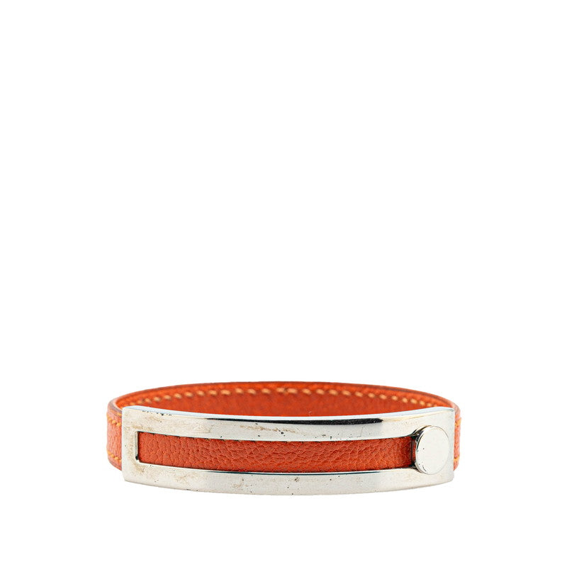 エルメス プスプス ブレスレット オレンジ シルバー レザー メタル レディース HERMES 【中古】
