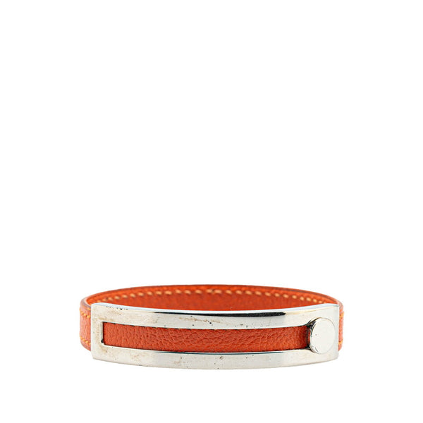 エルメス プスプス ブレスレット オレンジ シルバー レザー メタル レディース HERMES 【中古】