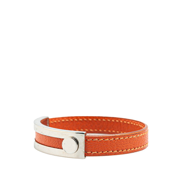 エルメス プスプス ブレスレット オレンジ シルバー レザー メタル レディース HERMES 【中古】