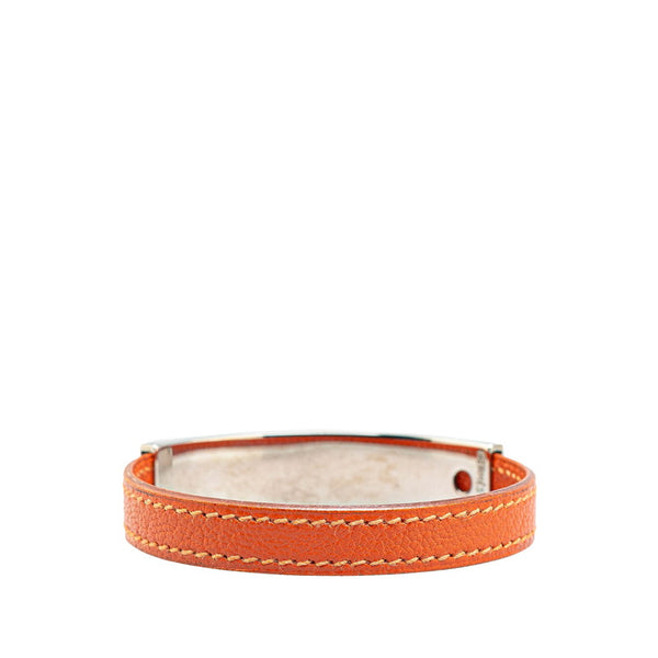 エルメス プスプス ブレスレット オレンジ シルバー レザー メタル レディース HERMES 【中古】