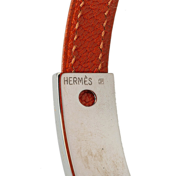 エルメス プスプス ブレスレット オレンジ シルバー レザー メタル レディース HERMES 【中古】