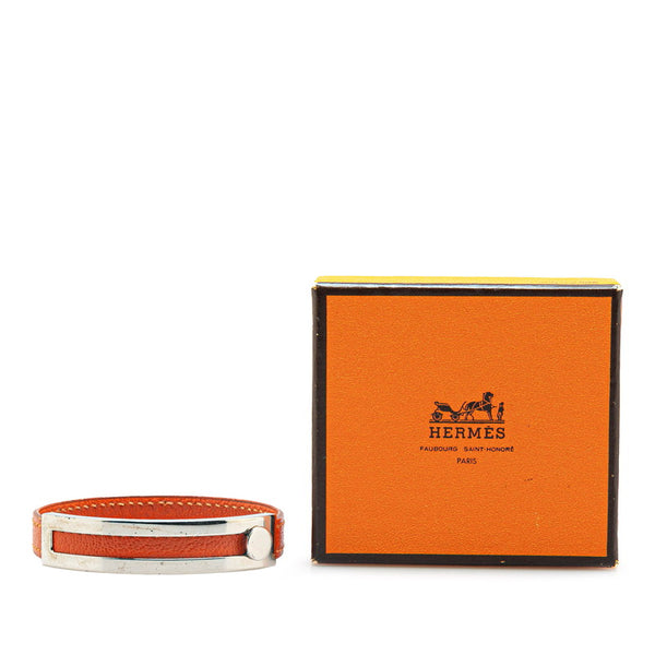 エルメス プスプス ブレスレット オレンジ シルバー レザー メタル レディース HERMES 【中古】
