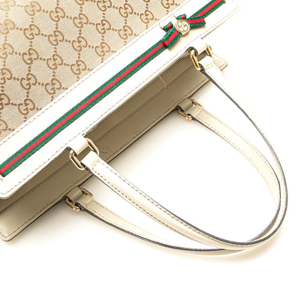 グッチ GGキャンバス メイフェア シェリーライン トートバッグ ベージュ ホワイト キャンバス レザー レディース GUCCI 【中古】