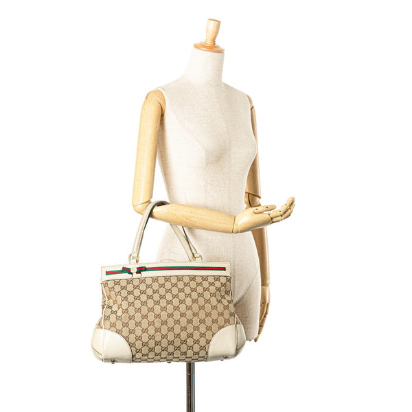グッチ GGキャンバス メイフェア シェリーライン トートバッグ ベージュ ホワイト キャンバス レザー レディース GUCCI 【中古】