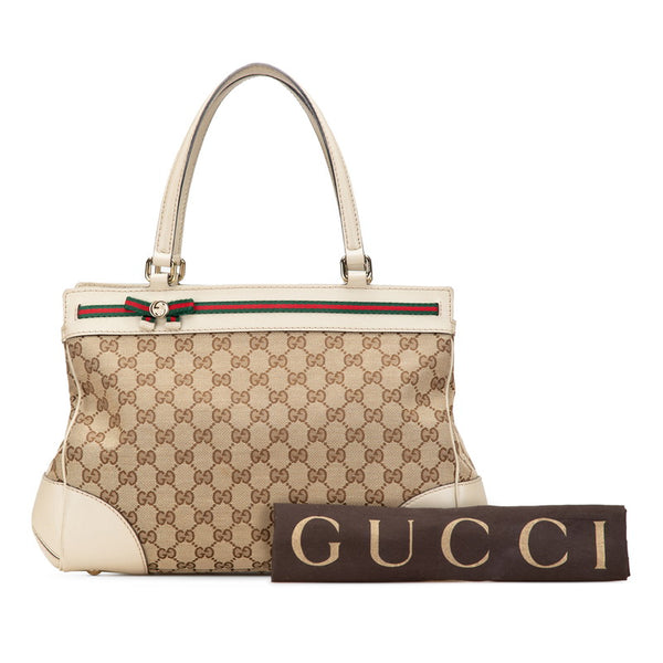 グッチ GGキャンバス メイフェア シェリーライン トートバッグ ベージュ ホワイト キャンバス レザー レディース GUCCI 【中古】