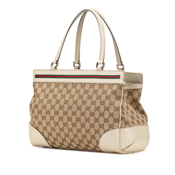 グッチ GGキャンバス メイフェア シェリーライン トートバッグ ベージュ ホワイト キャンバス レザー レディース GUCCI 【中古】