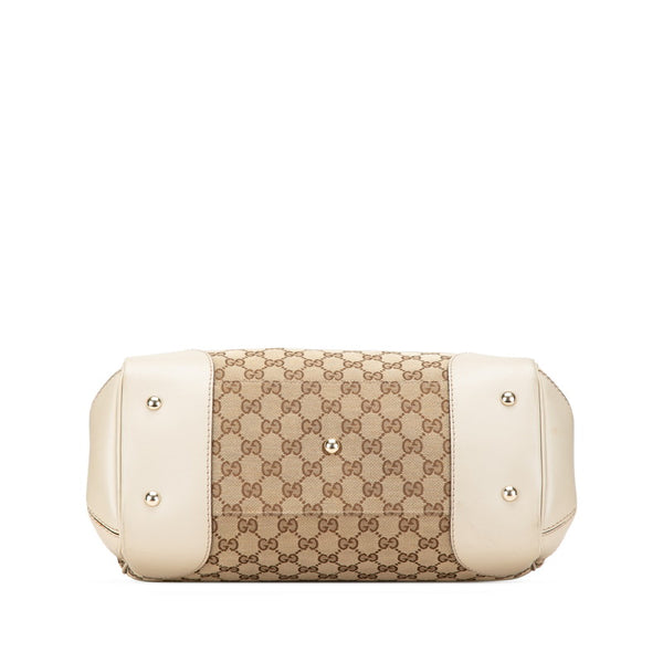 グッチ GGキャンバス メイフェア シェリーライン トートバッグ ベージュ ホワイト キャンバス レザー レディース GUCCI 【中古】