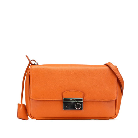 プラダ ロゴ チェーン ショルダーバッグ オレンジ サフィアーノレザー レディース PRADA 【中古】