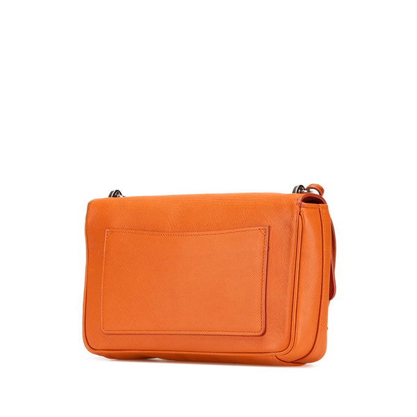 プラダ ロゴ チェーン ショルダーバッグ オレンジ サフィアーノレザー レディース PRADA 【中古】