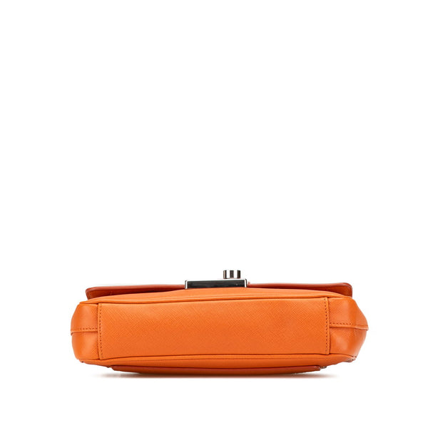 プラダ ロゴ チェーン ショルダーバッグ オレンジ サフィアーノレザー レディース PRADA 【中古】