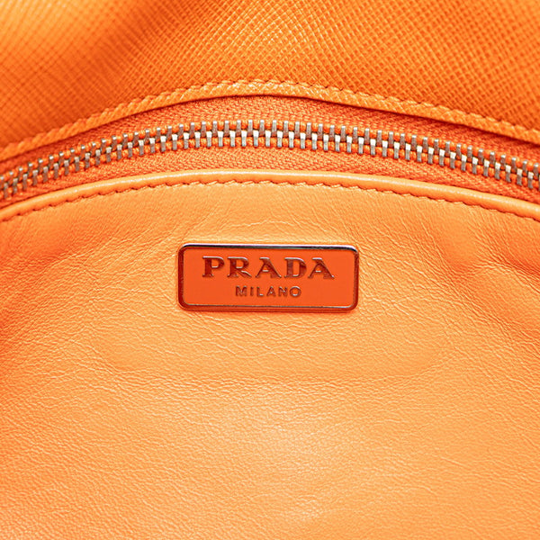 プラダ ロゴ チェーン ショルダーバッグ オレンジ サフィアーノレザー レディース PRADA 【中古】