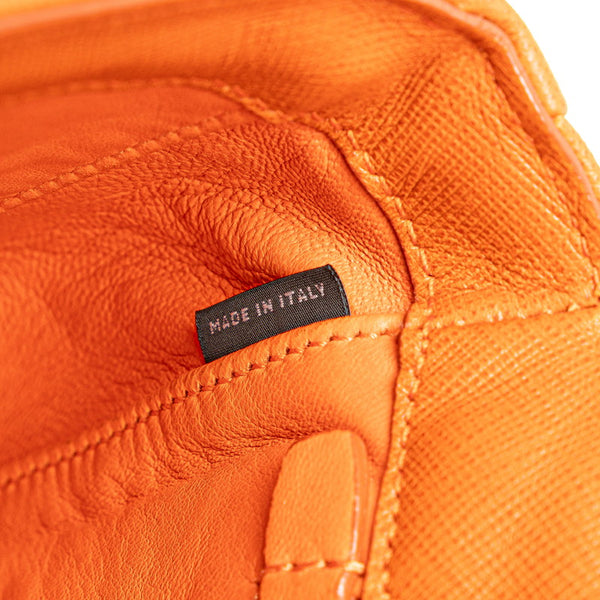 プラダ ロゴ チェーン ショルダーバッグ オレンジ サフィアーノレザー レディース PRADA 【中古】