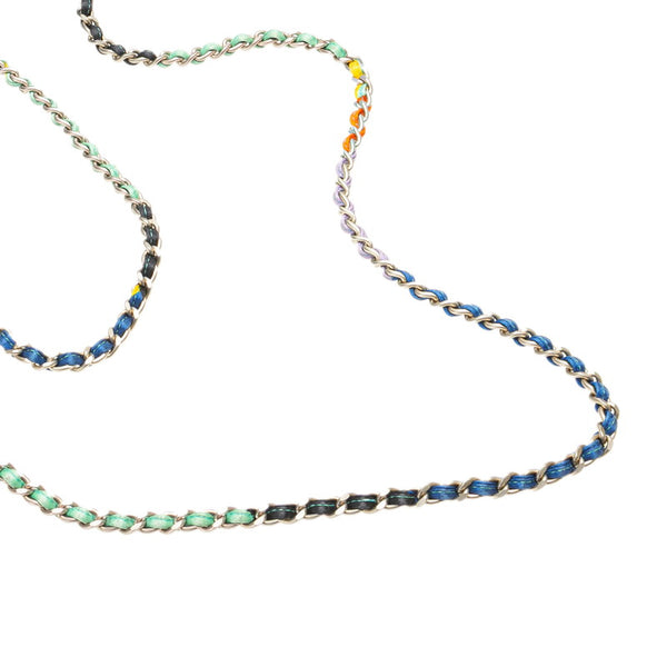 シャネル ココマーク プリント ミニ チェーン ショルダーバッグ ブルー マルチカラー サテン レディース CHANEL 【中古】