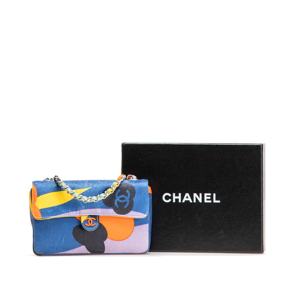 シャネル ココマーク プリント ミニ チェーン ショルダーバッグ ブルー マルチカラー サテン レディース CHANEL 【中古】