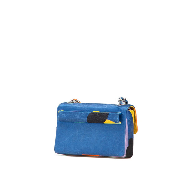 シャネル ココマーク プリント ミニ チェーン ショルダーバッグ ブルー マルチカラー サテン レディース CHANEL 【中古】