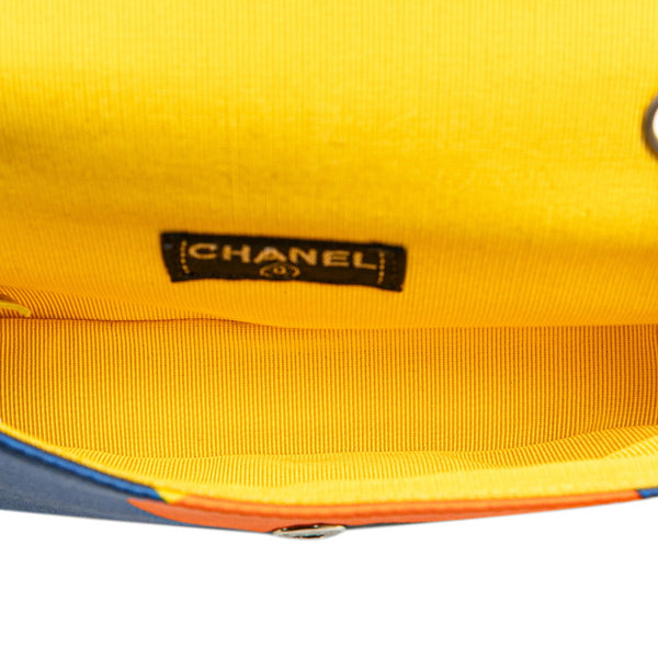 シャネル ココマーク プリント ミニ チェーン ショルダーバッグ ブルー マルチカラー サテン レディース CHANEL 【中古】