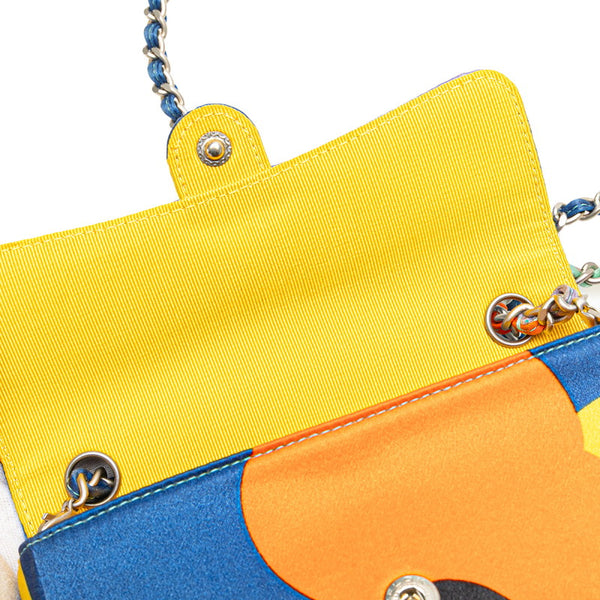 シャネル ココマーク プリント ミニ チェーン ショルダーバッグ ブルー マルチカラー サテン レディース CHANEL 【中古】